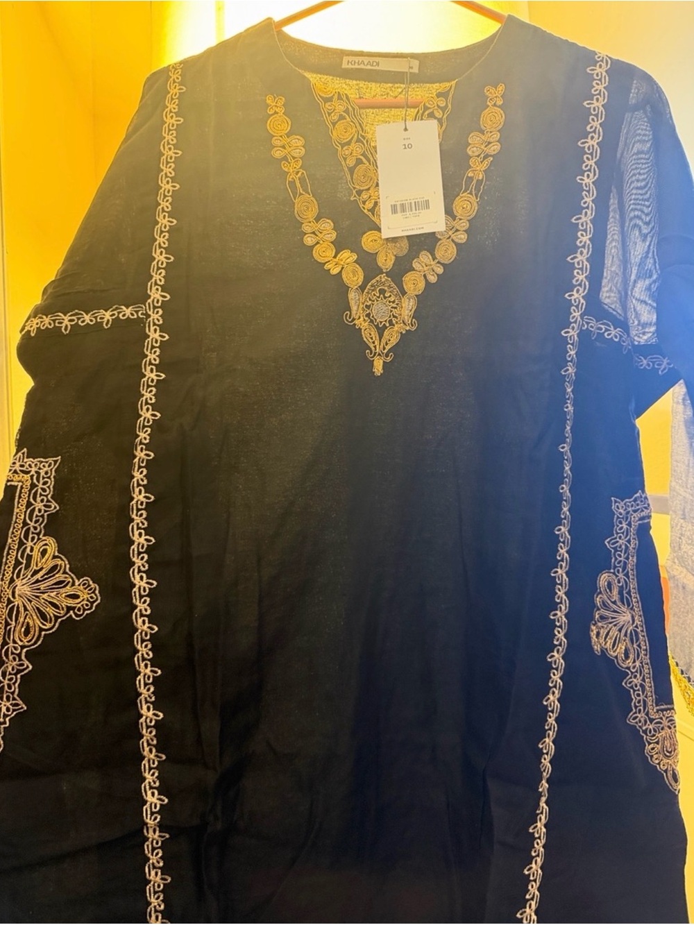 New Black Embroidered V-Neck embroidered Women's Khaadi kurta size 10